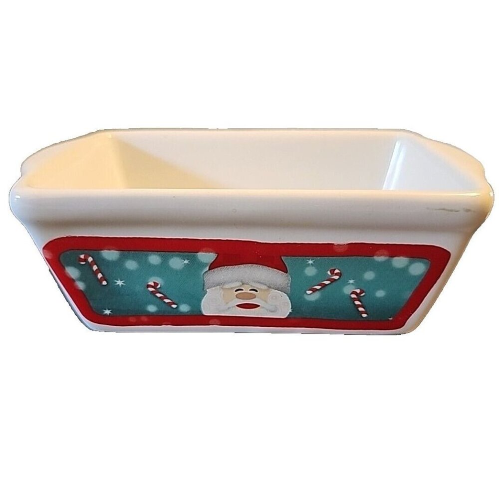 Christmas Ceramic Mini Loaf Pan Santa Claus Oven Microwave Dishwasher Safe
